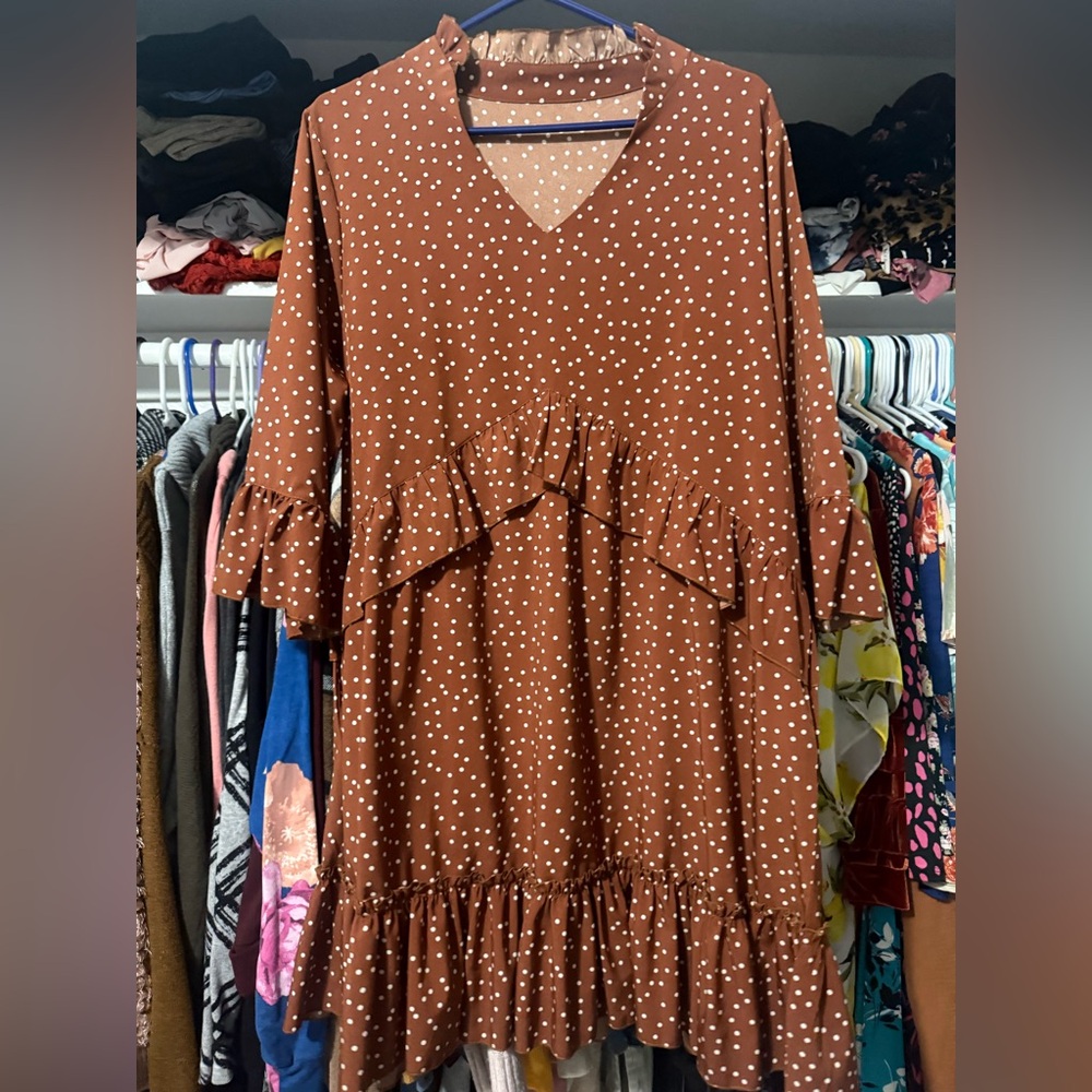 SHEIN Brown Polka Dot Ruffle Blouse
